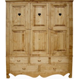 Armoire penderie avec 4 portes et 2 tiroirs en pin massif Rivoli